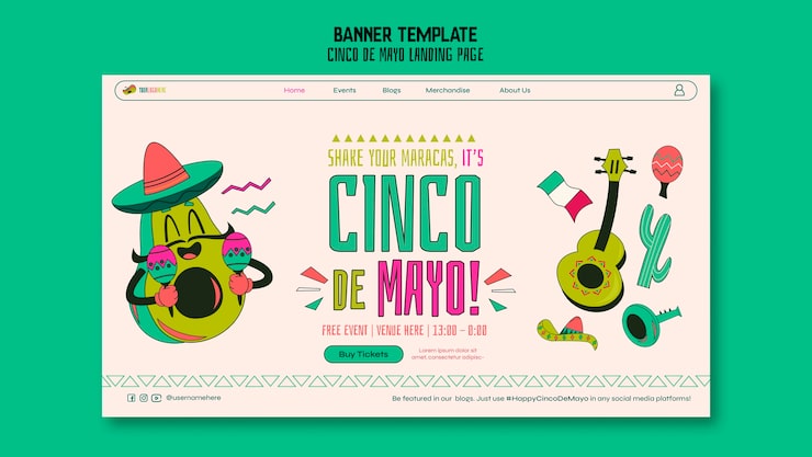 Gratis PSD mall med platt design för cinco de mayo
