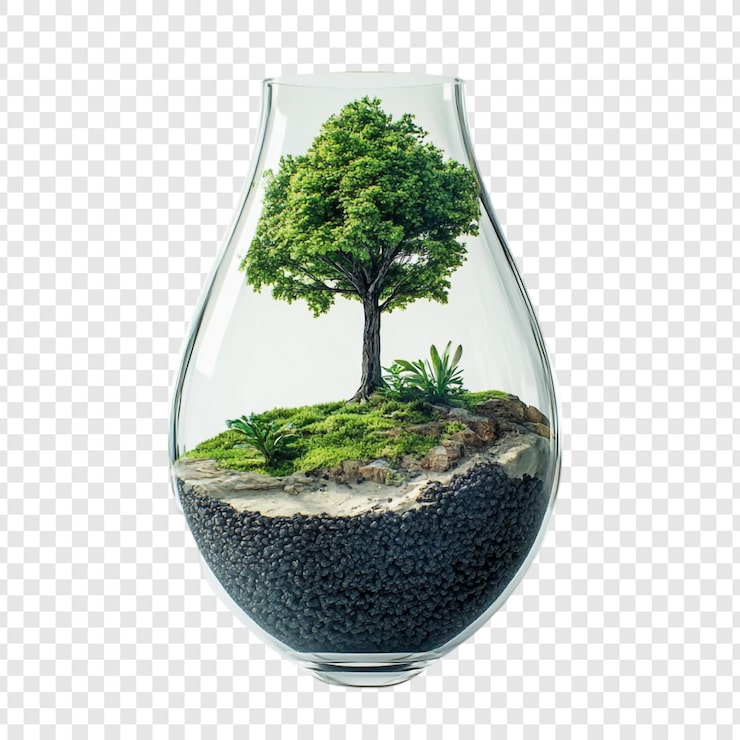 Gratis PSD miniatyr ekosystem i en glasvas en symbol för miljöbevarande