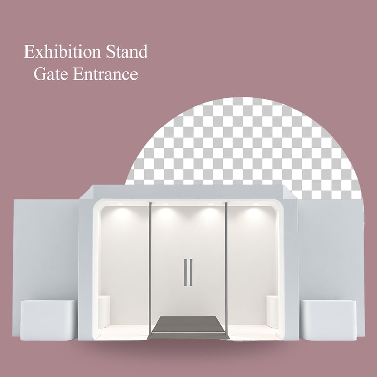 Gratis PSD mockup af moderne udstillingsstand indgang