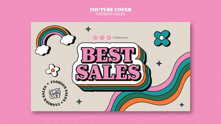 Gratis PSD mote salg youtube-omslagsmal med retro design