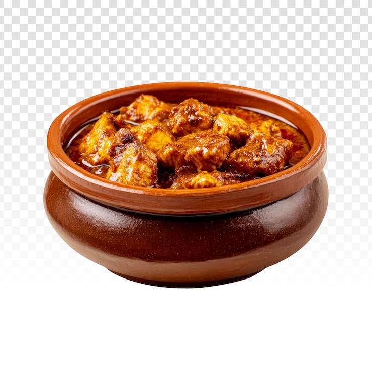Gratis PSD mustig köttgryta i en terrakottaskål