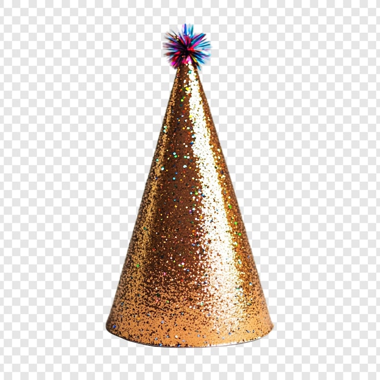 Gratis PSD partyhatt med guldglitter och färgglad tofs