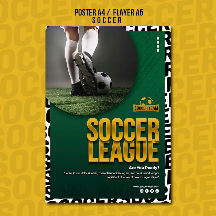 Gratis PSD plakat skabelon for liga fodboldskole