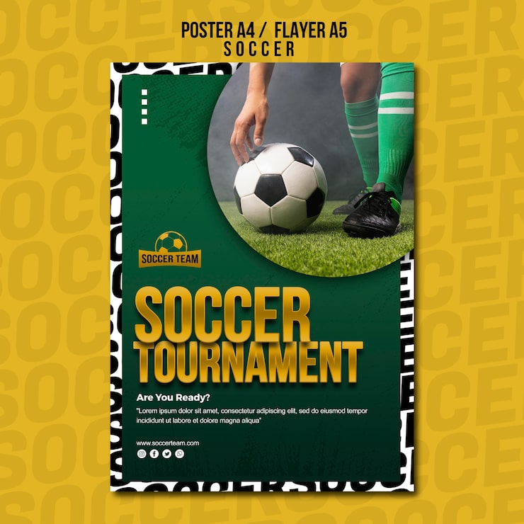 Gratis PSD plakat skabelon for turnering fodboldskole