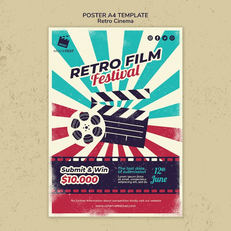 Gratis PSD plakatmal for retro kino