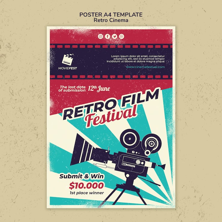 Gratis PSD plakatmal for retro kino
