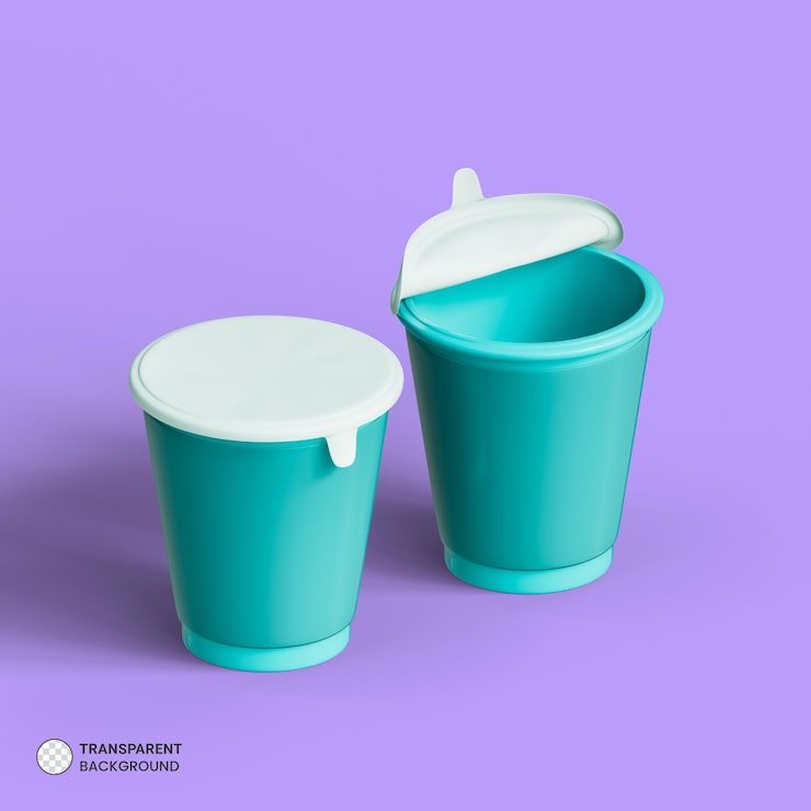 Gratis PSD plastik madbeholder boks og kop ikon isoleret 3d-gengivelse illustration