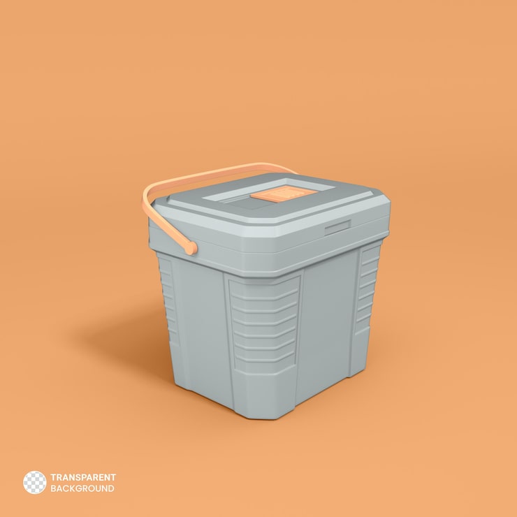 Gratis PSD plastikkøleboks til is, køleopbevaringsboks isoleret ikon 3d-rendering