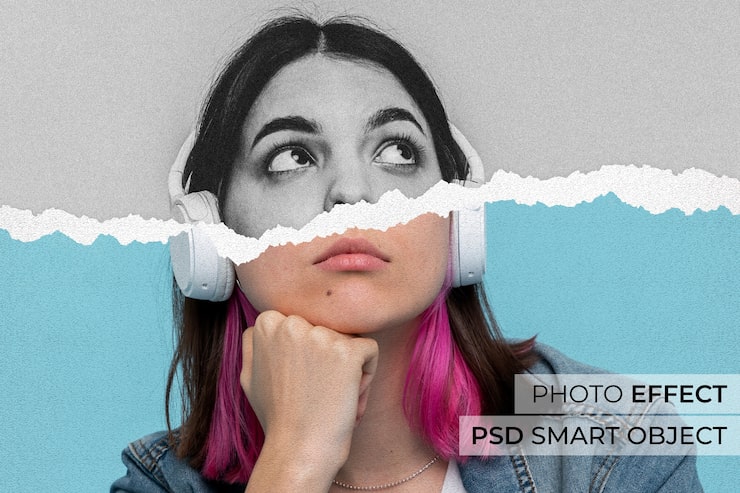Gratis PSD portræteffekt med iturevet papir