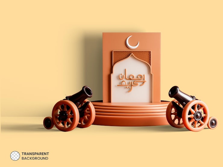 Gratis PSD ramadan moské podium med kanon 3d-illustration