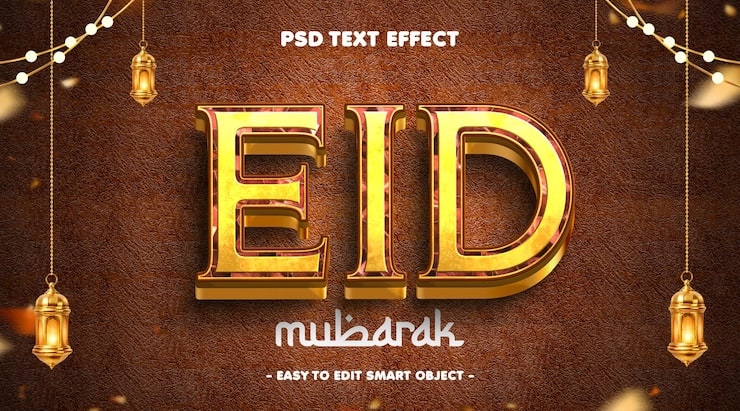 Gratis PSD redigerbar texteffekt för eid mubarak