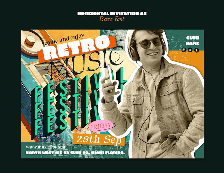 Gratis PSD retro musikfestival flyer