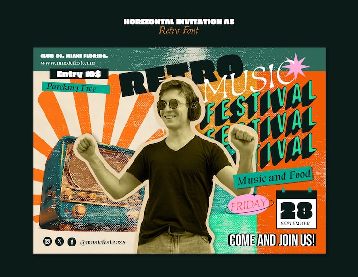 Gratis PSD retro musikfestival flyer