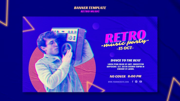 Gratis PSD retro musikkfest banner mal