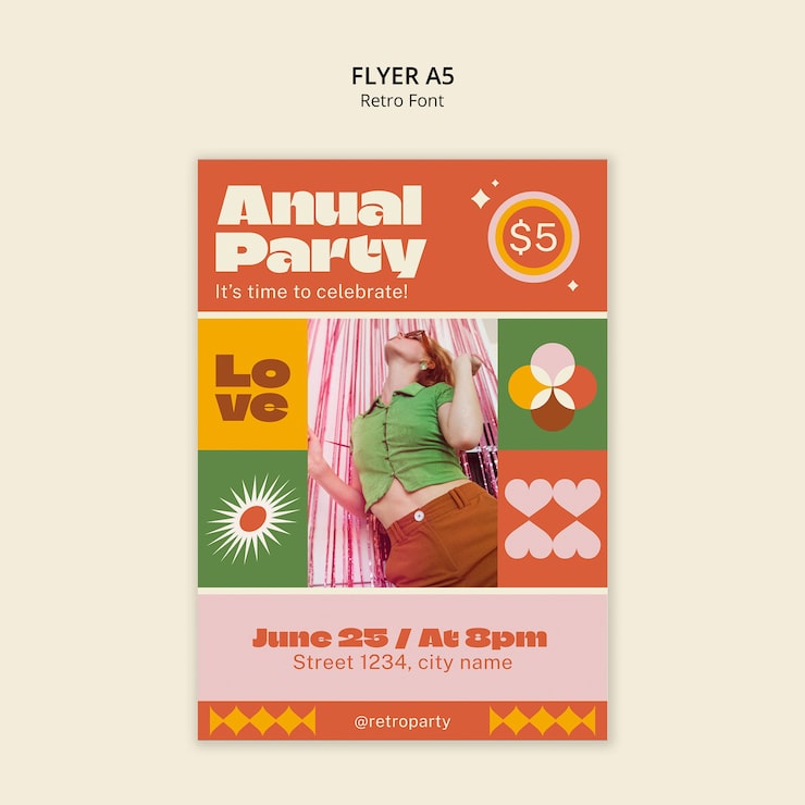 Gratis PSD retro party flyer