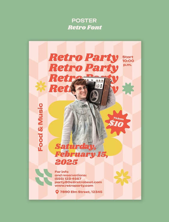 Gratis PSD retro party flyer