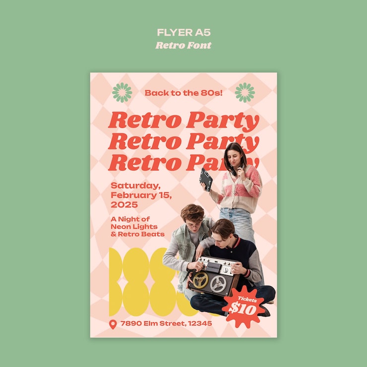 Gratis PSD retro party flyer