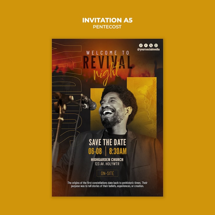 Gratis PSD revival aften invitationsflyer til kirkeevent