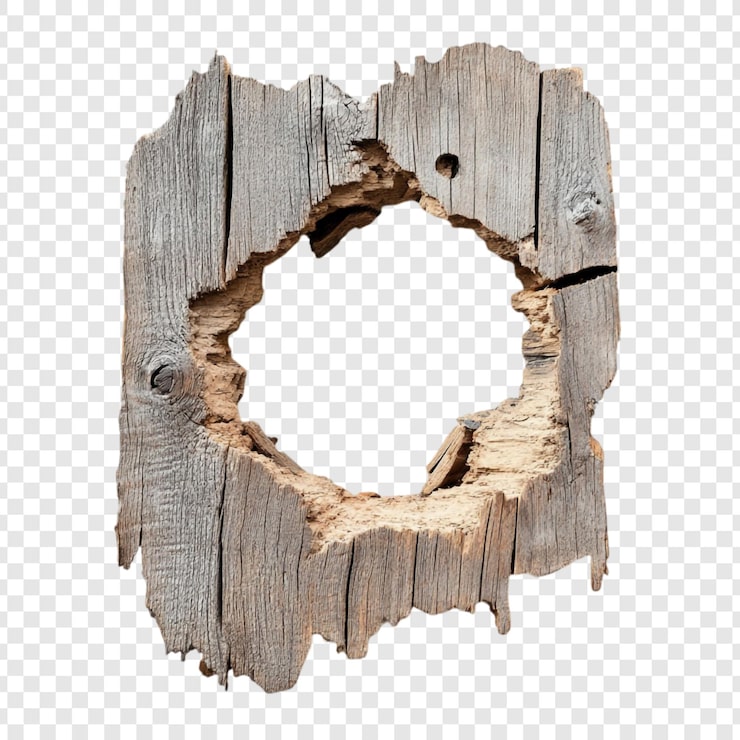 Gratis PSD rustik träram med hål en väderbiten cirkulär öppning i gråbrunt trä idealisk för rustika designer och vintageprojekt