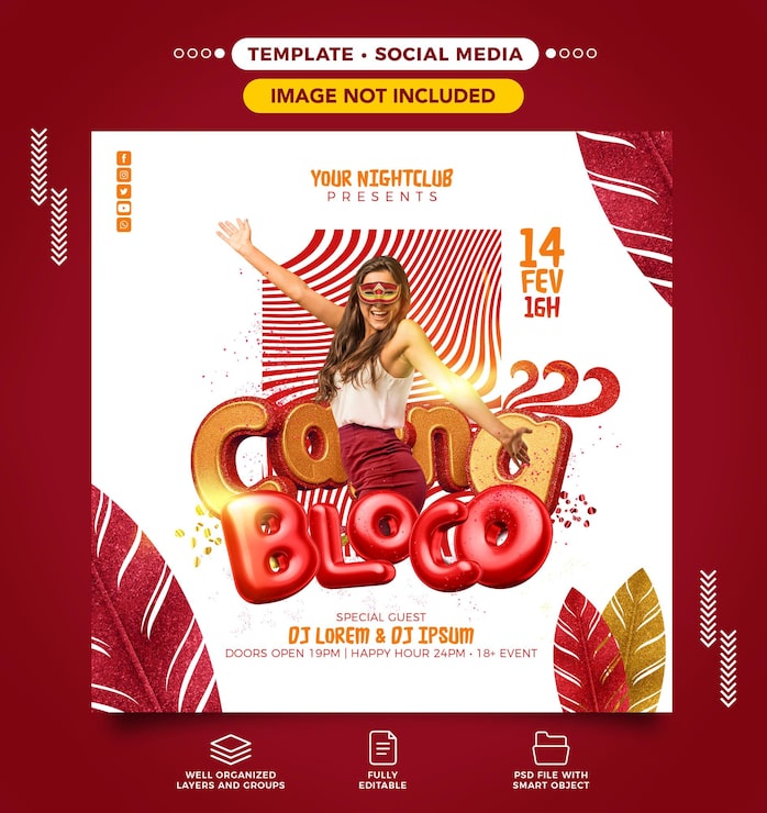 Gratis PSD sociale medier-feed carna bloco til karnevalsarrangementer