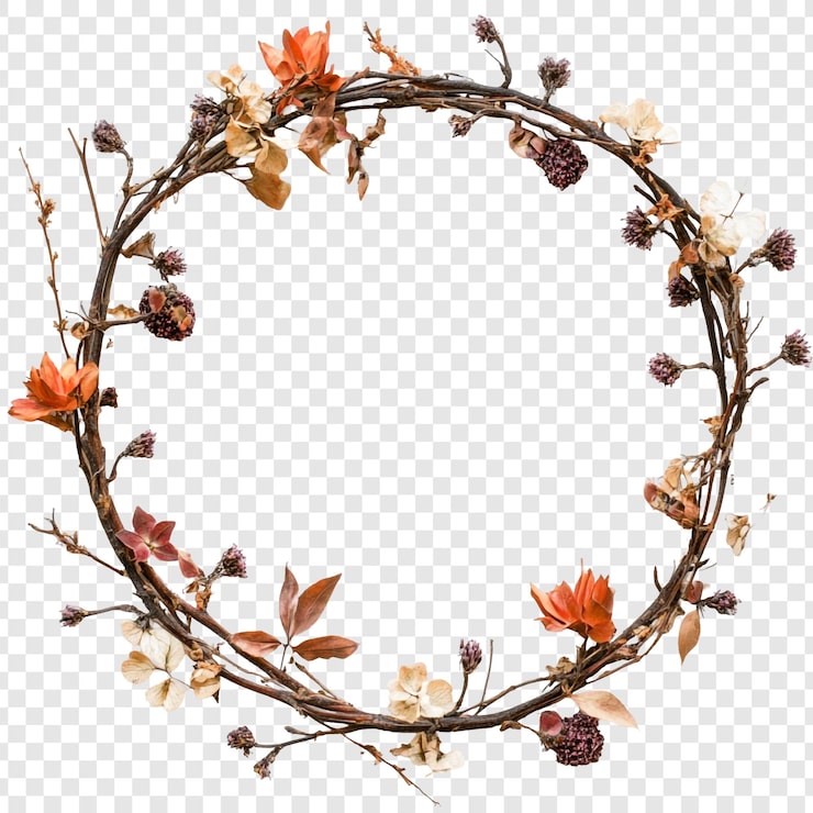 Gratis PSD torkad blomstercirkelkrans höstligt blomsterarrangemang