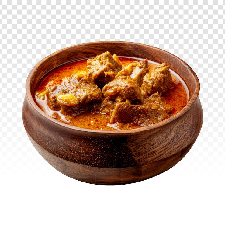 Gratis PSD traditionell indisk fårköttscurry i en träskål