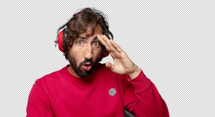 Gratis PSD ung vuxen man med skägg och hörselskydd