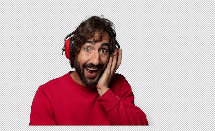 Gratis PSD ung vuxen man med skägg och hörselskydd