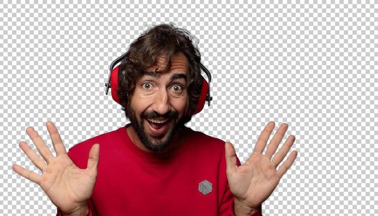 Gratis PSD ung vuxen man med skägg och hörselskydd