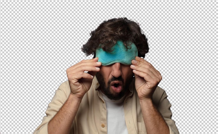 Gratis PSD ung vuxen skäggig man med en sovmask