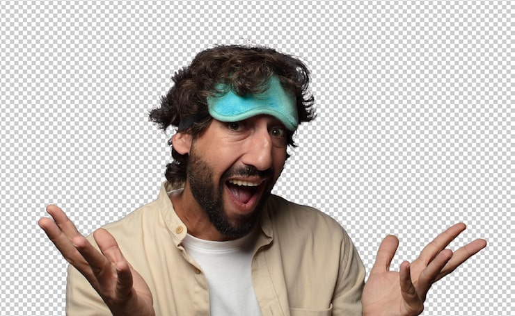Gratis PSD ung vuxen skäggig man med en sovmask