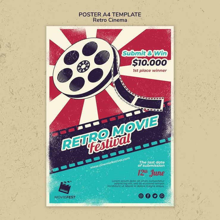 Gratis PSD vertikal plakatmal for retro kino