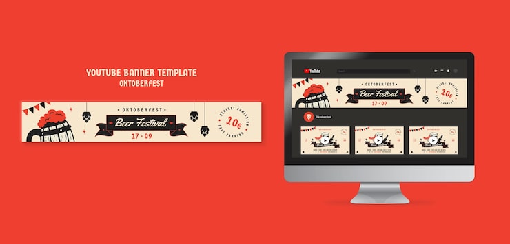 Gratis PSD youtube banner skabelon til oktoberfest fejring