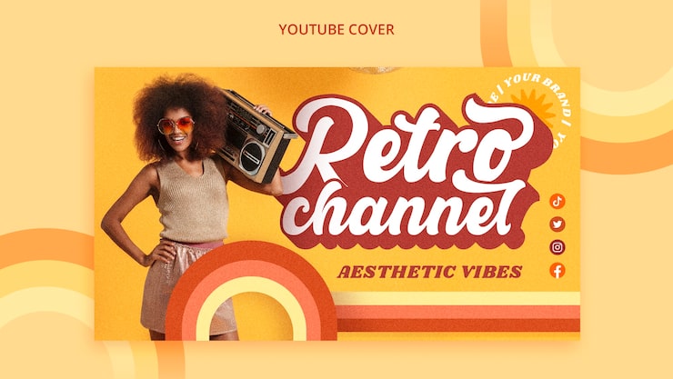 Gratis PSD youtube-forsidemal med 70-tallsestetikk