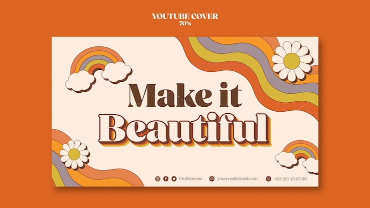 Gratis PSD youtube-mal med 70-talls estetikk