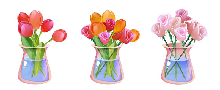 Gratis Vektor afskåret blomsterbuket i glasvase