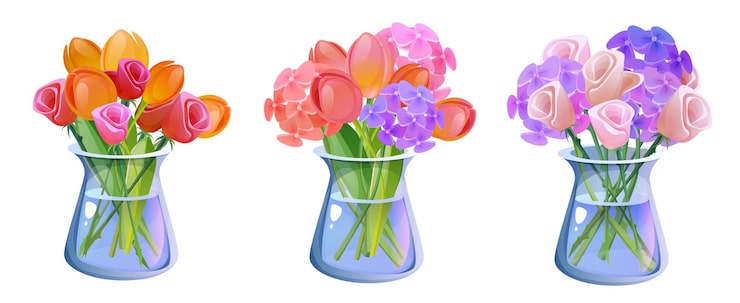 Gratis Vektor afskåret blomsterbuket i glasvase