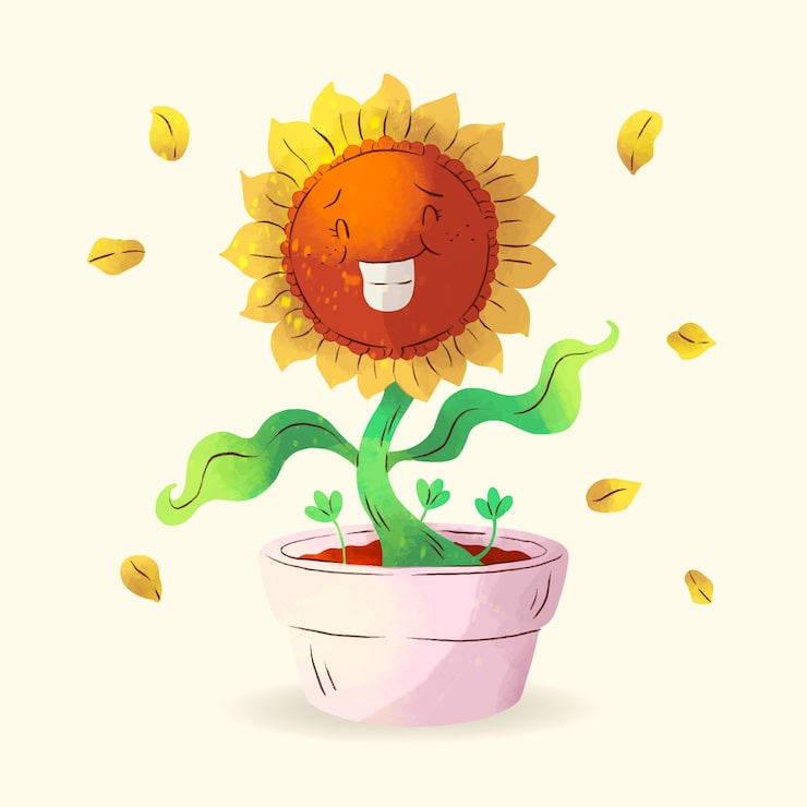 Gratis Vektor akvarel tegneserie solsikke illustration