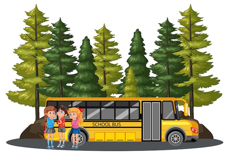 Gratis Vektor barn väntar vid skolbussen