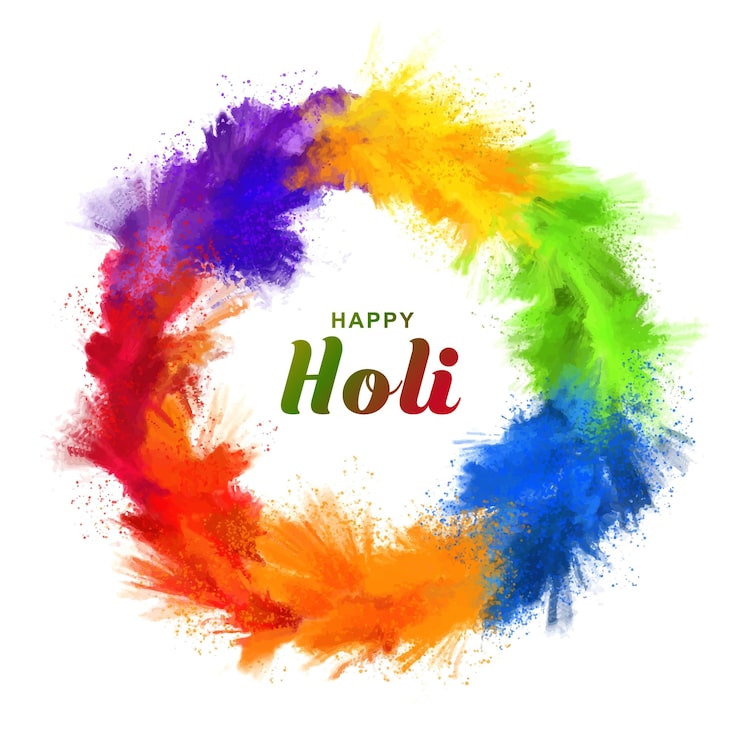 Gratis Vektor farverig cirkel-splash med glad holi-fejringsbaggrund