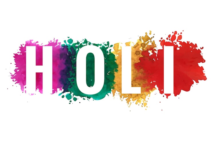 Gratis Vektor glad holi baggrund med farverigt tekststænk baggrund