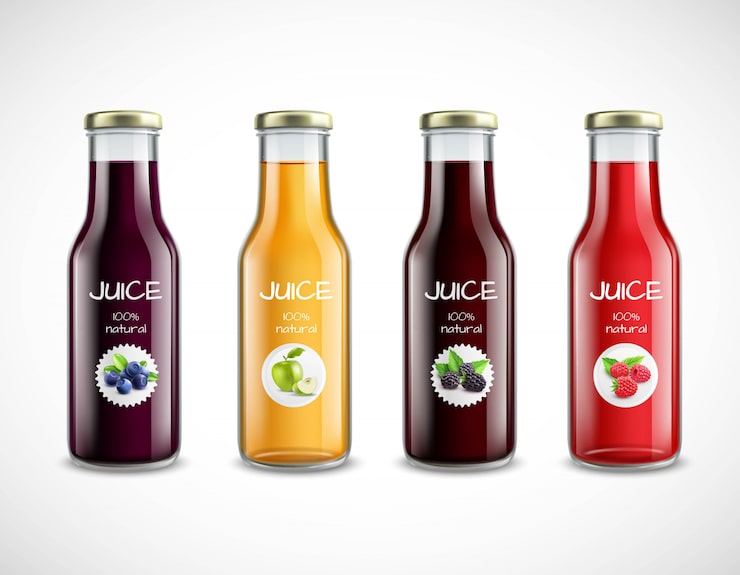 Gratis Vektor glasflasker med frugtjuice kollektion