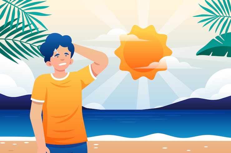 Gratis Vektor gradient sommer varme baggrund med mand på stranden