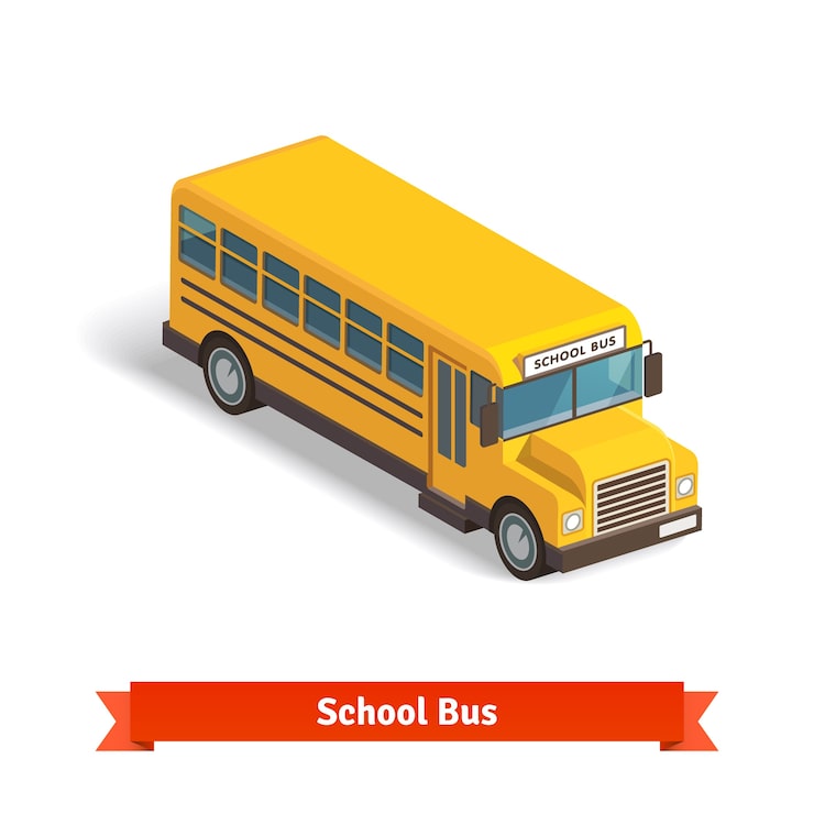 Gratis Vektor gul skolbuss i isometrisk 3d