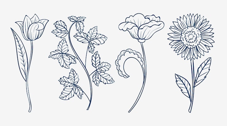 Gratis Vektor handritad enkel blomkontur