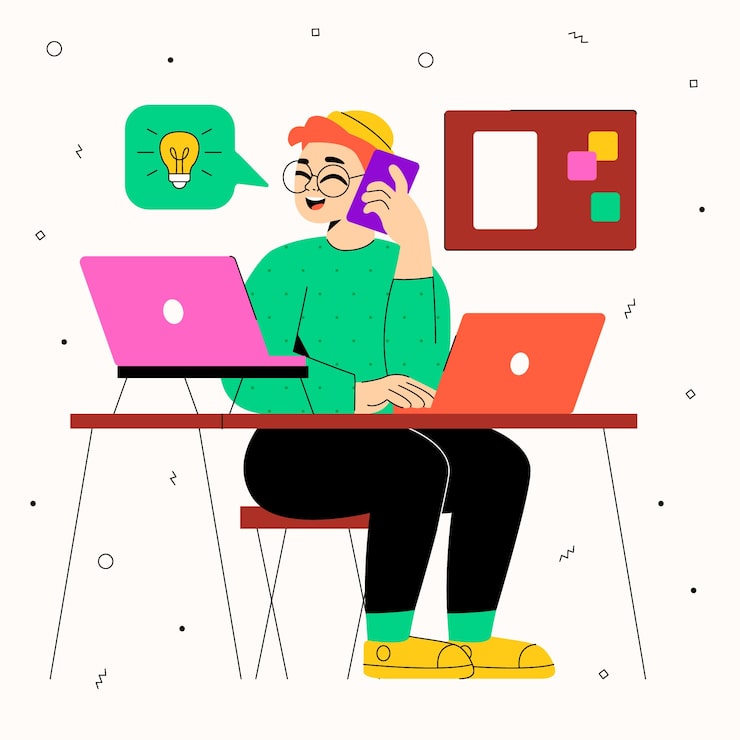 Gratis Vektor håndtegnede mennesker, der taler i telefon illustration