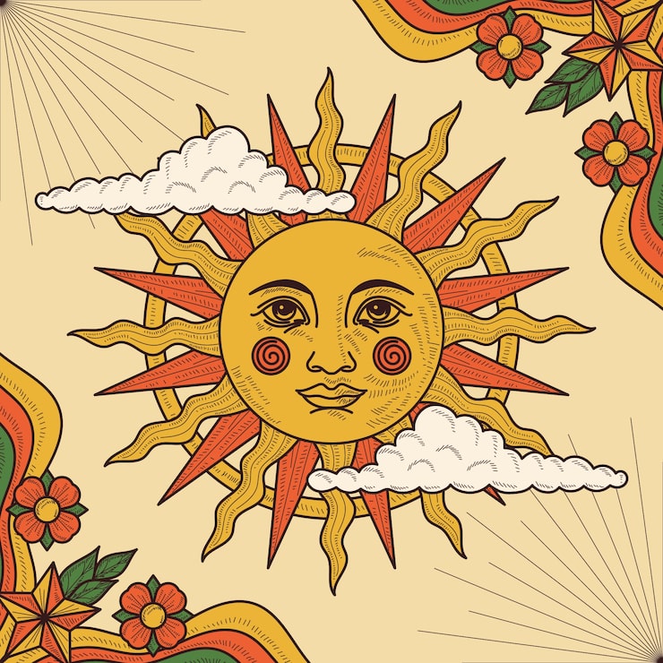 Gratis Vektor håndtegnede retro sol illustrationer