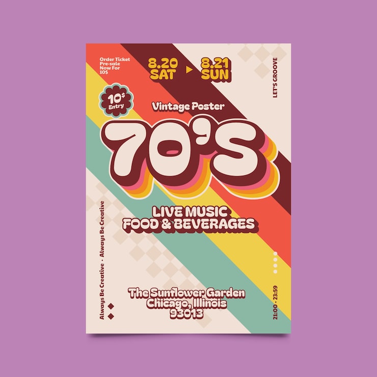 Gratis Vektor håndtegnet 70'er stil plakat skabelon