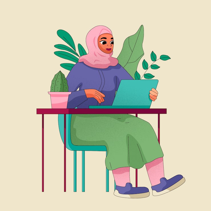 Gratis Vektor håndtegnet illustration af en handlekraftig muslimsk kvinde