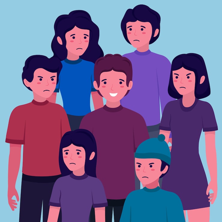 Gratis Vektor illustration med en person, der smiler i mængden tema